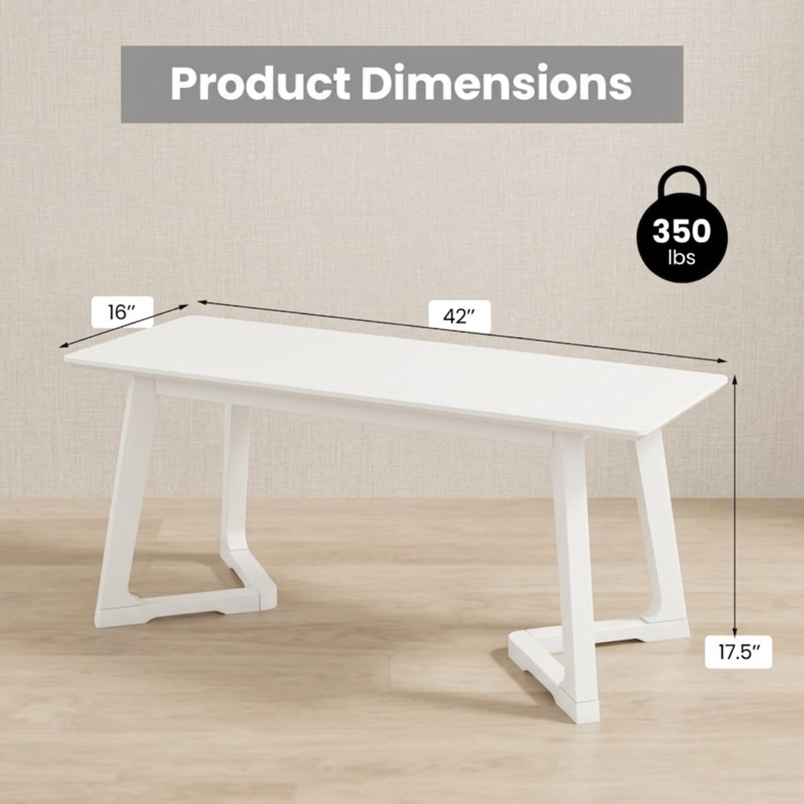 Furnibear 42 Inch Modern Entryway Bench with Solid Rubber Wood Legs and Open Bottom Shelf for Hallway Bedroom Dining Room Shoe Storage, White