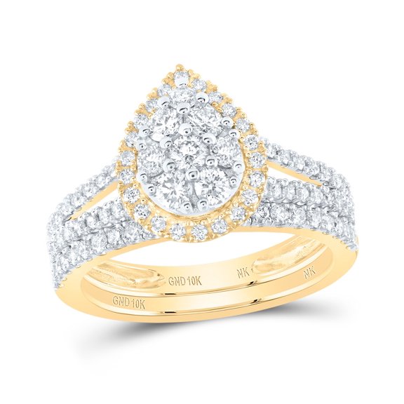 10K Yellow Gold Round Dia. Teardrop Bridal Wedding Band Set 1ctw, Women's Size: 5-10