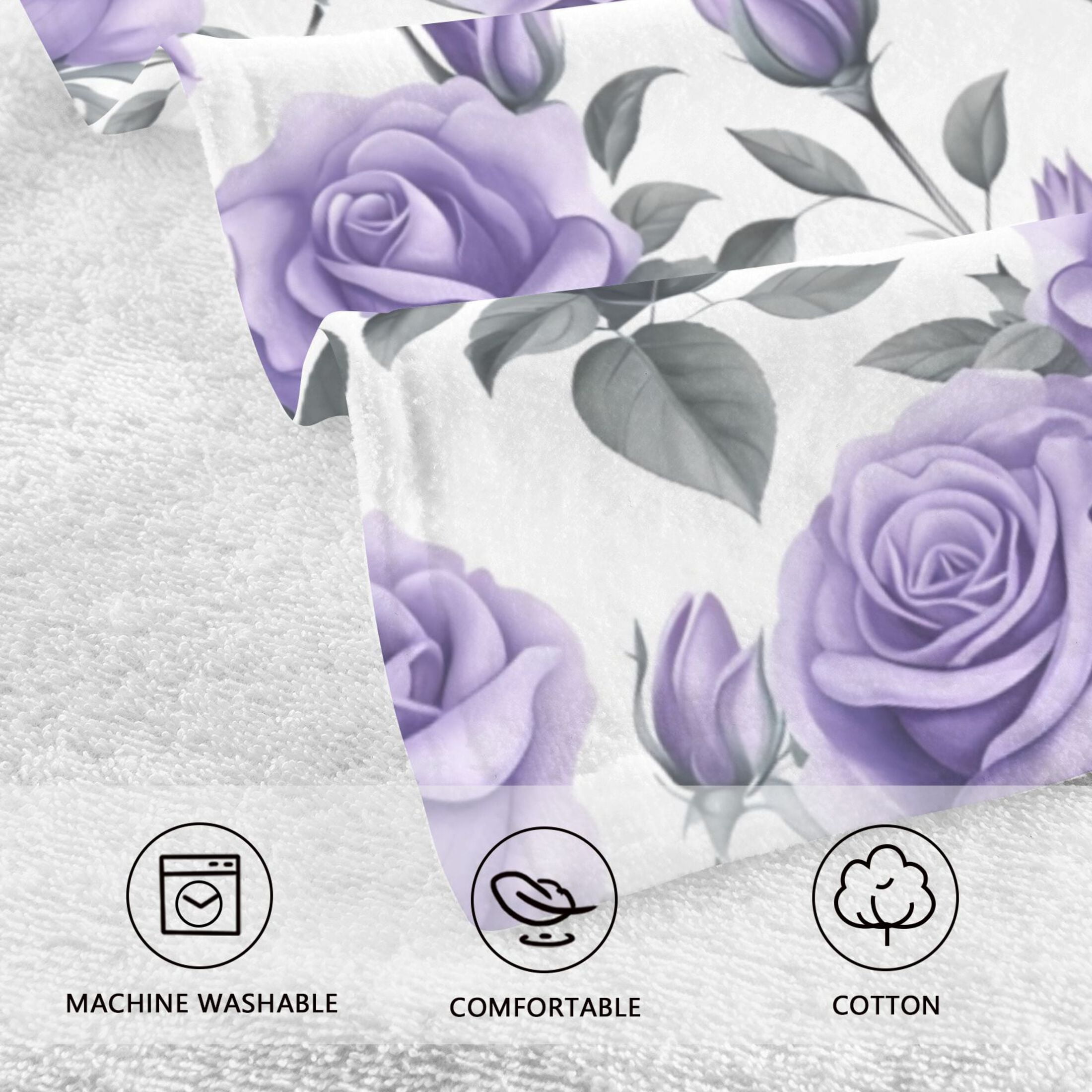 Rose Flowers Purple 2 PCs Cotton Hand Towels Absorbent Face Towel Soft Breathable Towel Set for Bathroom Kitchen Hotel Gym Decoration