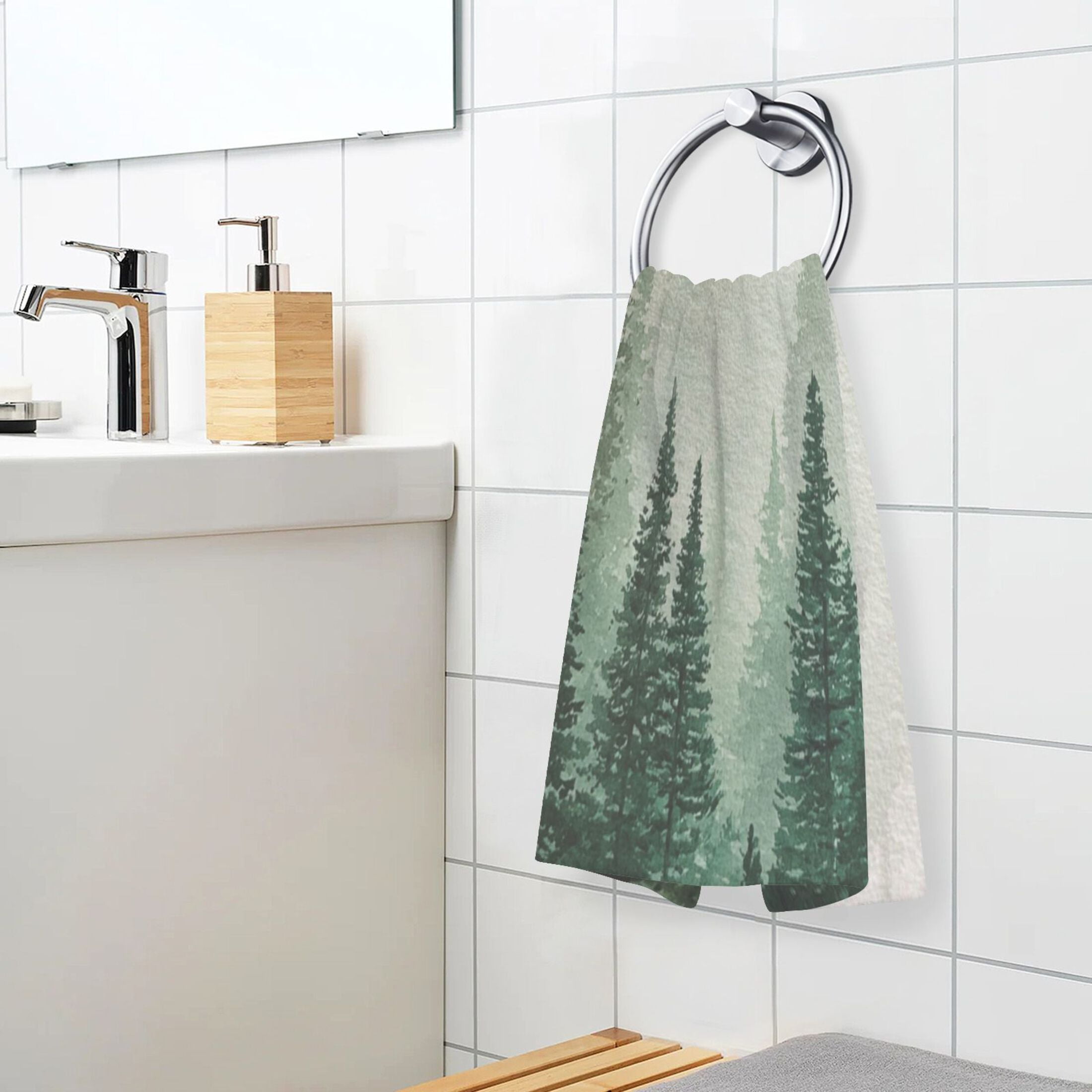 2 Pieces of Cotton Towel Face Towel Set Hand Towel Bath Towel Cotton Bath Towel Sets Beautiful Green Forest