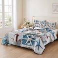 thumbnail image 2 of Twin XL Quilt Set 68''x98'', Coastal Lightweight Summer Bedspread Coverlet Set with 2 Pillow Shams, Summer Beach Starfish Nautical Sea Shell Breathable All Season Quilt Bedding for Dorm/Guest Room, 2 of 9