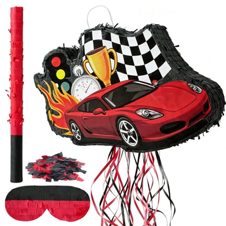 JBeeCtrl Race Car Pinata for Boys Bundle with a Blindfold and Bat Racing Car Pinata for Birthday Party Supplies Decorations(15.7"x11.8"x3.5")