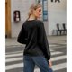 thumbnail image 5 of Sudadera con Nudo en la Cintura para Mujer, Raglán Larga, Cuello Redondo, Elegante, para Hacer Ejercicio, para Otoño Negro XL, 5 of 7