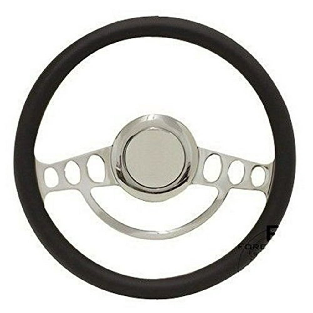 Chrome & Black Steering Wheel, 14" for Flaming River, Ididit Steering