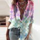 thumbnail image 1 of Puntoco Moda Mujer Suelta V-Cuello Impreso Botón Frontal Cárdigan Camisa Tops Camiseta Puntoco Puntoco-1, 1 of 5