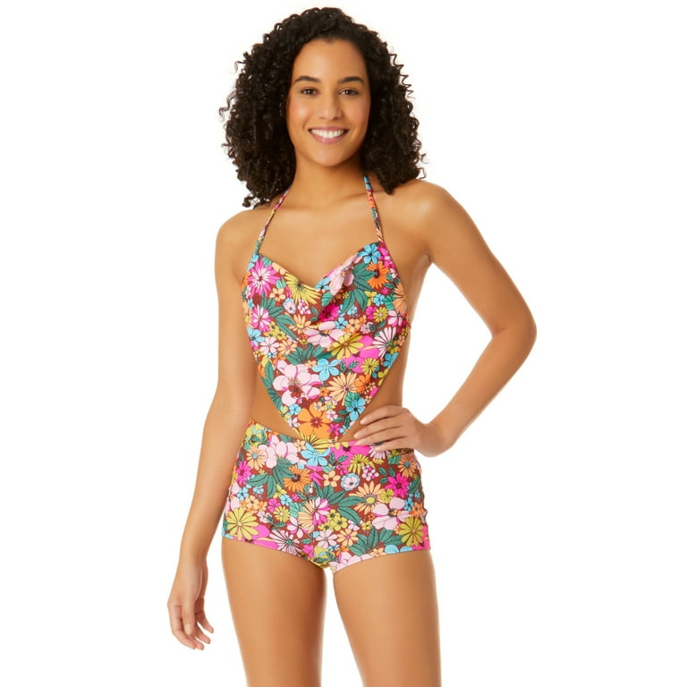 No Boundaries Juniors Mix and Match Floral Print Boyshort Swimsuit Bottoms