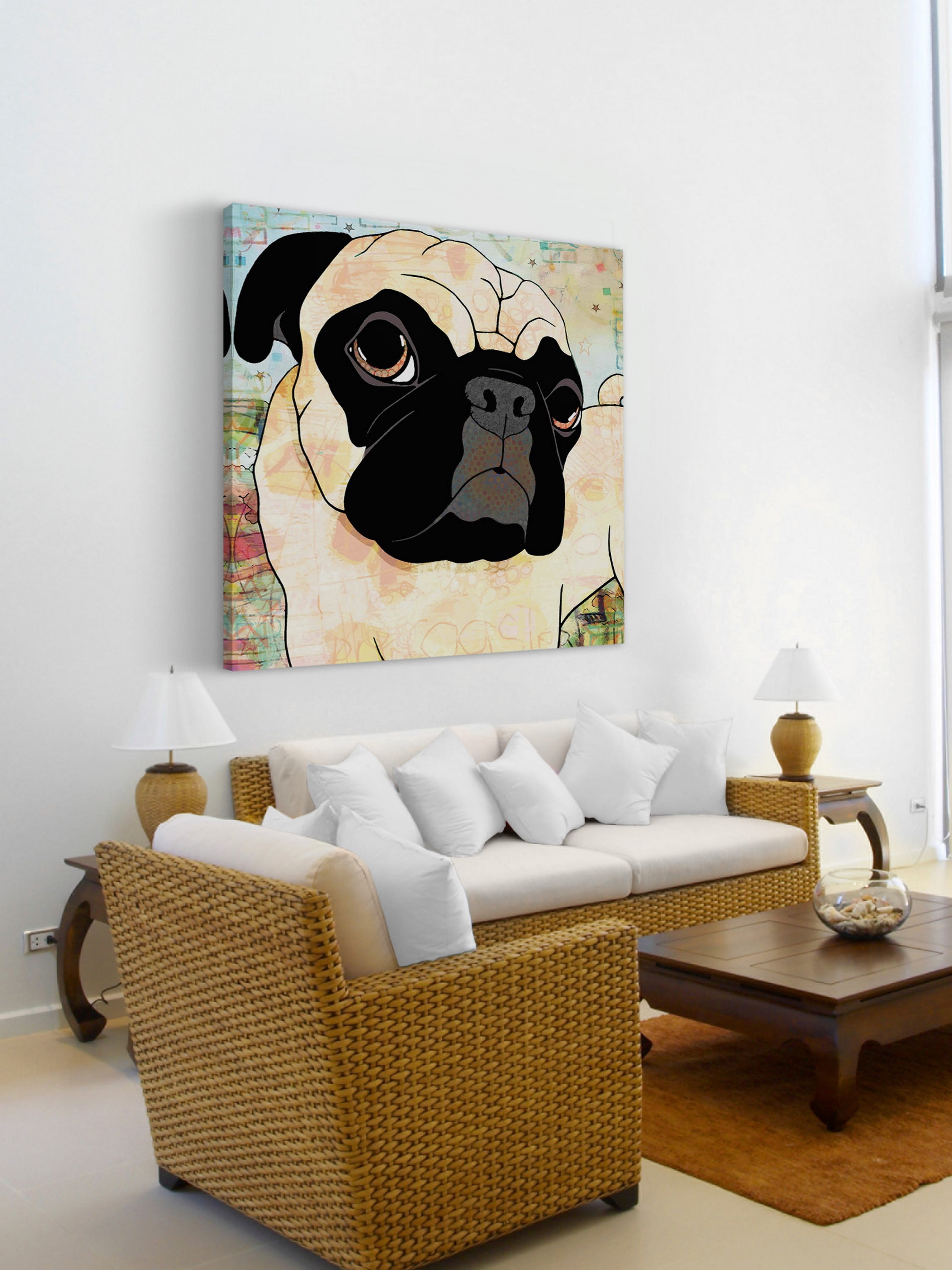 "Pug Mug" Painting Print on Wrapped Canvas
