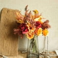 thumbnail image 5 of Artificial Fake Flowers Plants Silk Flower Arrangements Wedding Bouquets Decorations Plastic Floral Table Centerpieces for Home Kitchen Garden Party Décor (Autumn red), 5 of 14