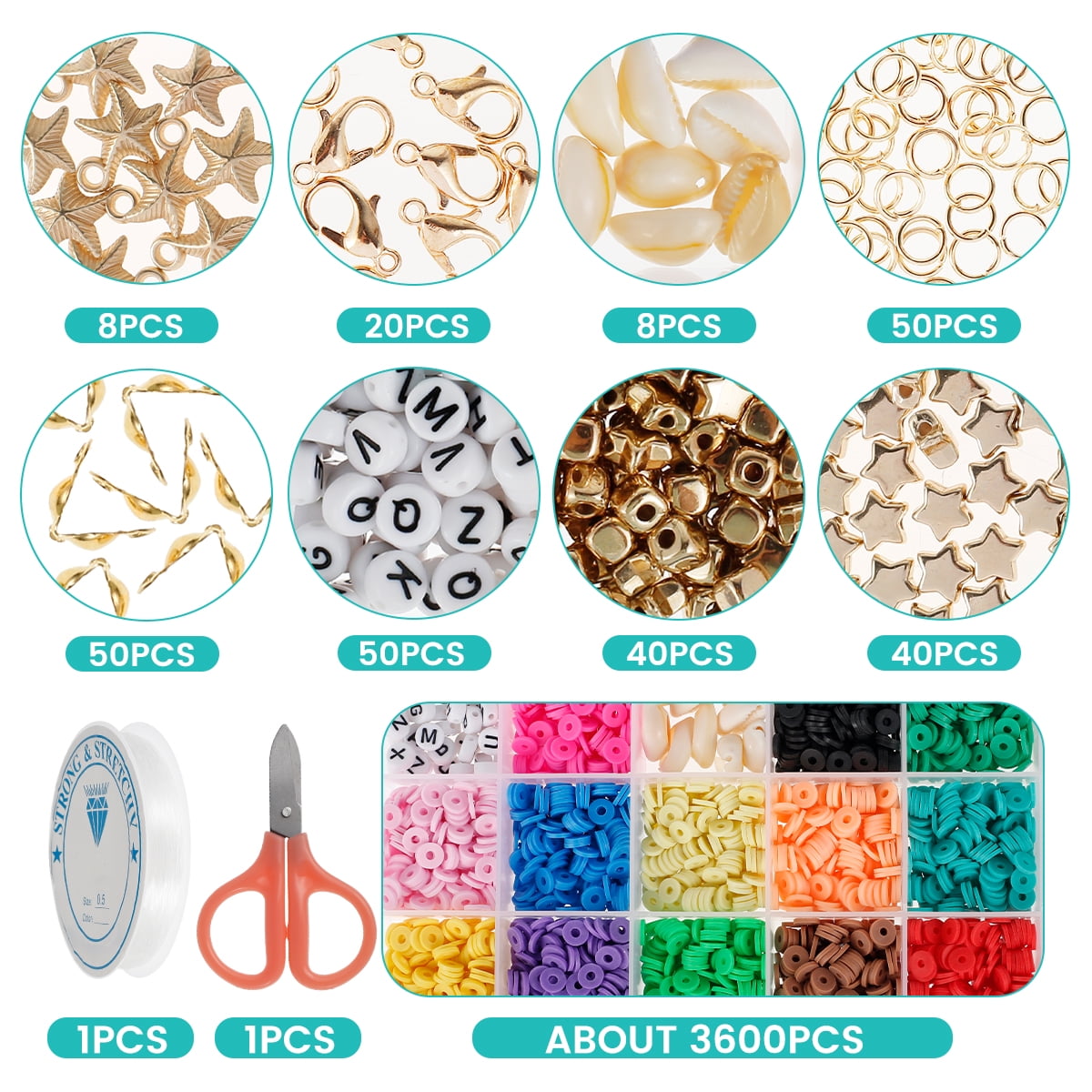 Willstar 3600Pcs Bracelet Making Sets Color Ocean Series Beads To Make  Bracelets Letters For Adult Child US