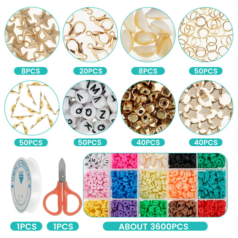 Clay Beads 15 Colors Flat Round Polymer Clay Beads With Lobster Claw Clasps  & Shell For Jewelry Making Kit For DIY Key Chains Bracelets Necklace Jewe
