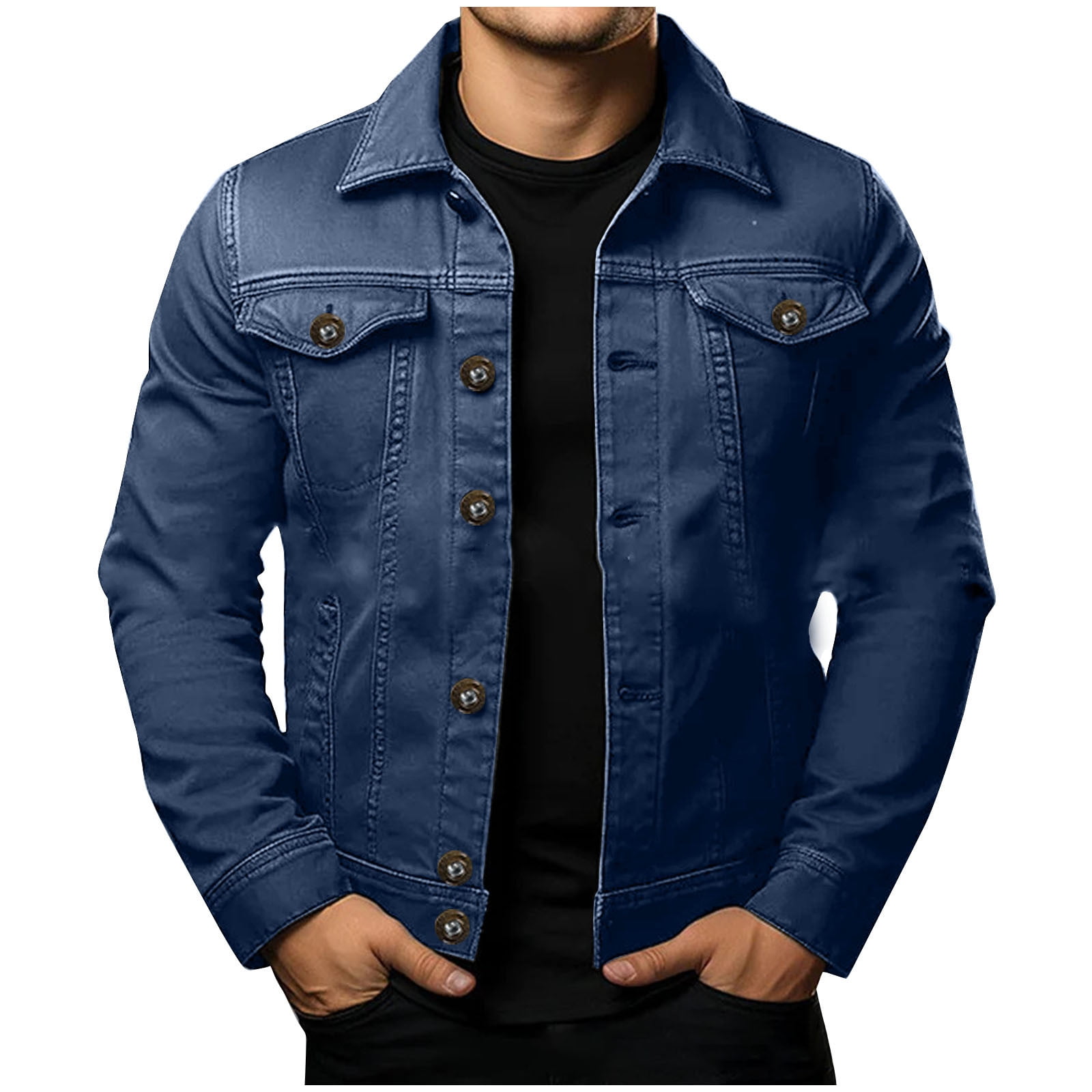 Xysaqa Men's Casual Denim Jacket Mens Classic Slim Fitted Button