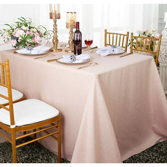 Wedding Linens Inc. 90"x132" Rectangular Paillette Poly Flax / Burlap Tablecloths - Blush Pink