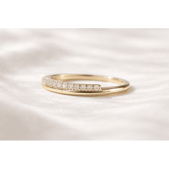 Jewelerix 14K Yellow Vermeil Gold Round Moissanite Stackable Wedding Band Ring | Minimalist Anniversary Promise Gift for Her