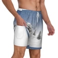 thumbnail image 2 of Sigee Snowman And Christmas Tree Print Mens Swim Trunks with Compression Liner Quick Dry Swim Stretch Beach Shorts with Pockets,S-3XL, 2 of 7