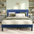 thumbnail image 4 of VECELO Queen Size Platform Bed Frame with Adjustable Height Upholstered Headboard, Strong Wood Slat Support, No Box Spring Needed, Dark Blue, 4 of 12