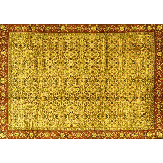 Ahgly Company Machine Washable Indoor Rectangle Persian Yellow Traditional Area Rugs, 7' x 9'