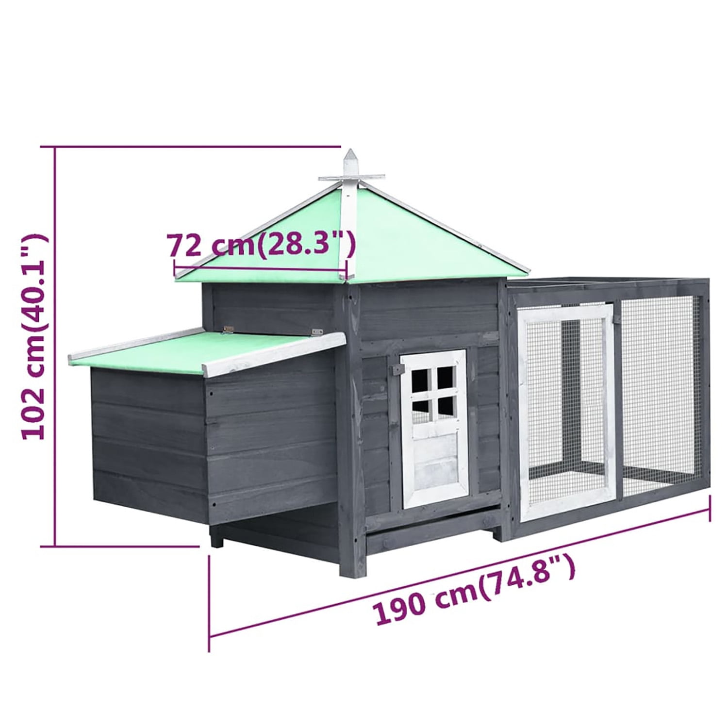 Pefilos 74.8" Wood Outdoor Rabbit Hutch Large Solid Firwood Hen House with Nest Box Pet Cages for Small Animals, Gray Pefilos 74.8" Wood Outdoor Rabbit Hutch Large Solid Firwood Hen House with Nest Box Pet Cages for Small Animals, Gray