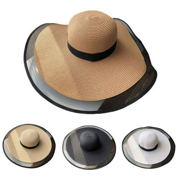 Cheers.US Women Straw Hat Wide Brim Beach Sun Cap Foldable Large Lady Floppy for Travel Summer Vacation