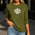 thumbnail image 4 of Floral Tshirts for Women 3/4 Sleeve Casual Tunic Shirts Crew Neck Loose Summer Fall Going Out Outfits Army Green, XL, 4 of 6