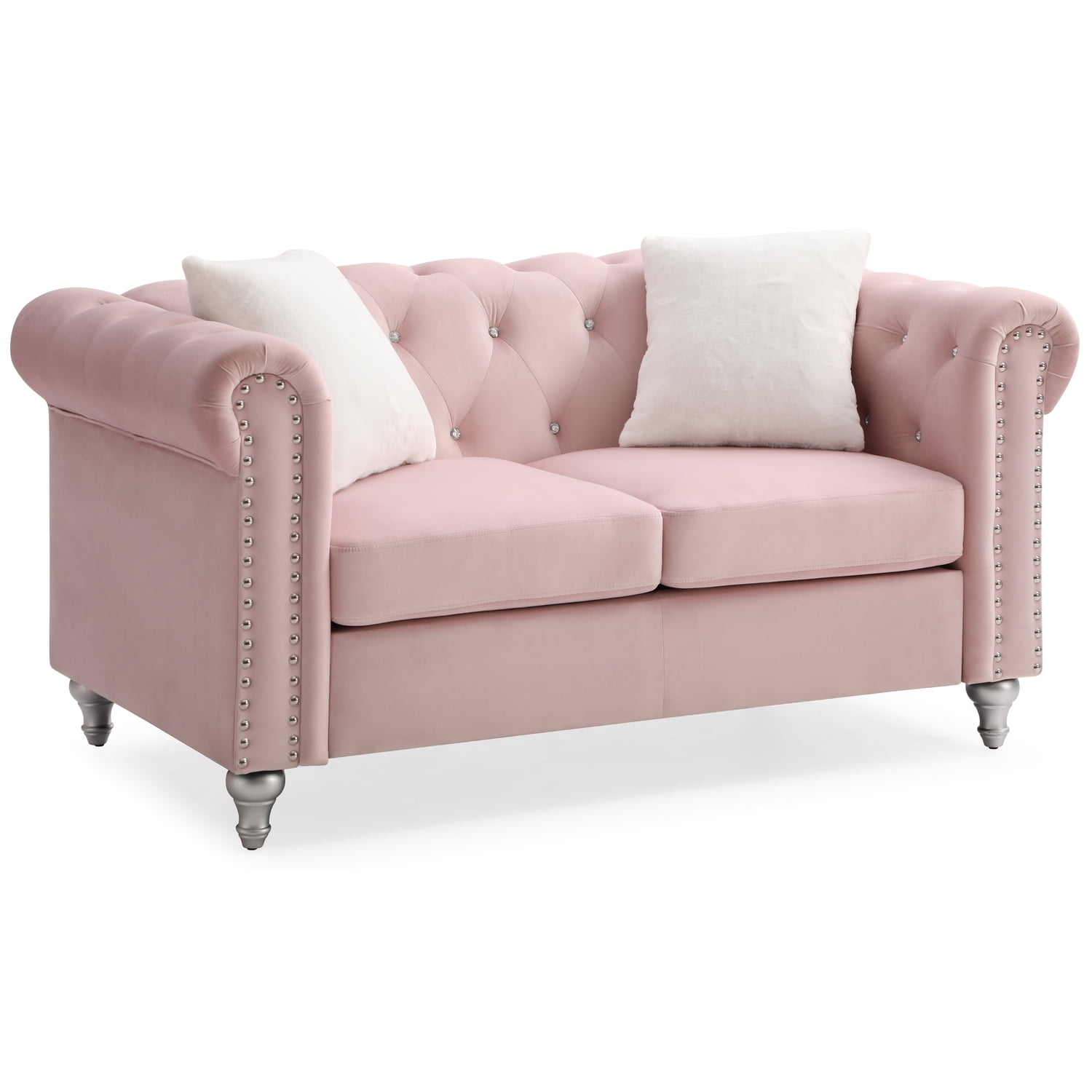 Glory Furniture Raisa Velvet Loveseat in Pink