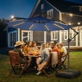 thumbnail image 4 of Patbrela 10ft Offset Patio Umbrella with Base, Cantilever Hanging Outdoor Umbrella with Solar Light Strips, Tilt Adjustment, Market Umbrella for Yard, Garden, Beach, Pool & Deck, Navy, 4 of 10