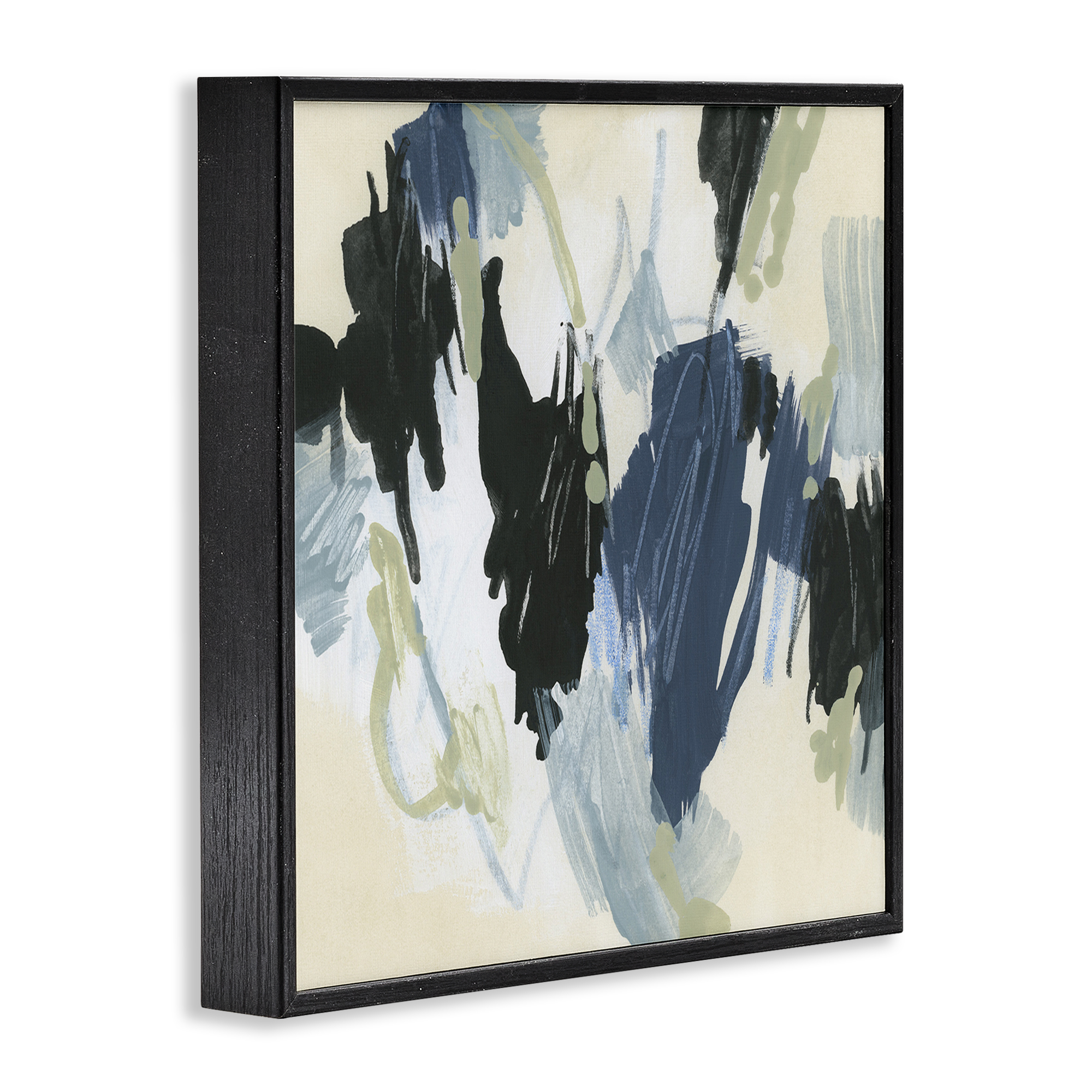 Stupell Industries Blue & Neutral Abstraction Abstract Painting Black Framed Art Print Wall Art, 24 x 24