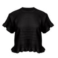 thumbnail image 3 of 2026 New Women’s Short Sleeve Sweaters Tops Oversized Summer Casual Ruffled Hem Knit Pullover Cute Solid Color Crochet Blouses(Black,L), 3 of 3
