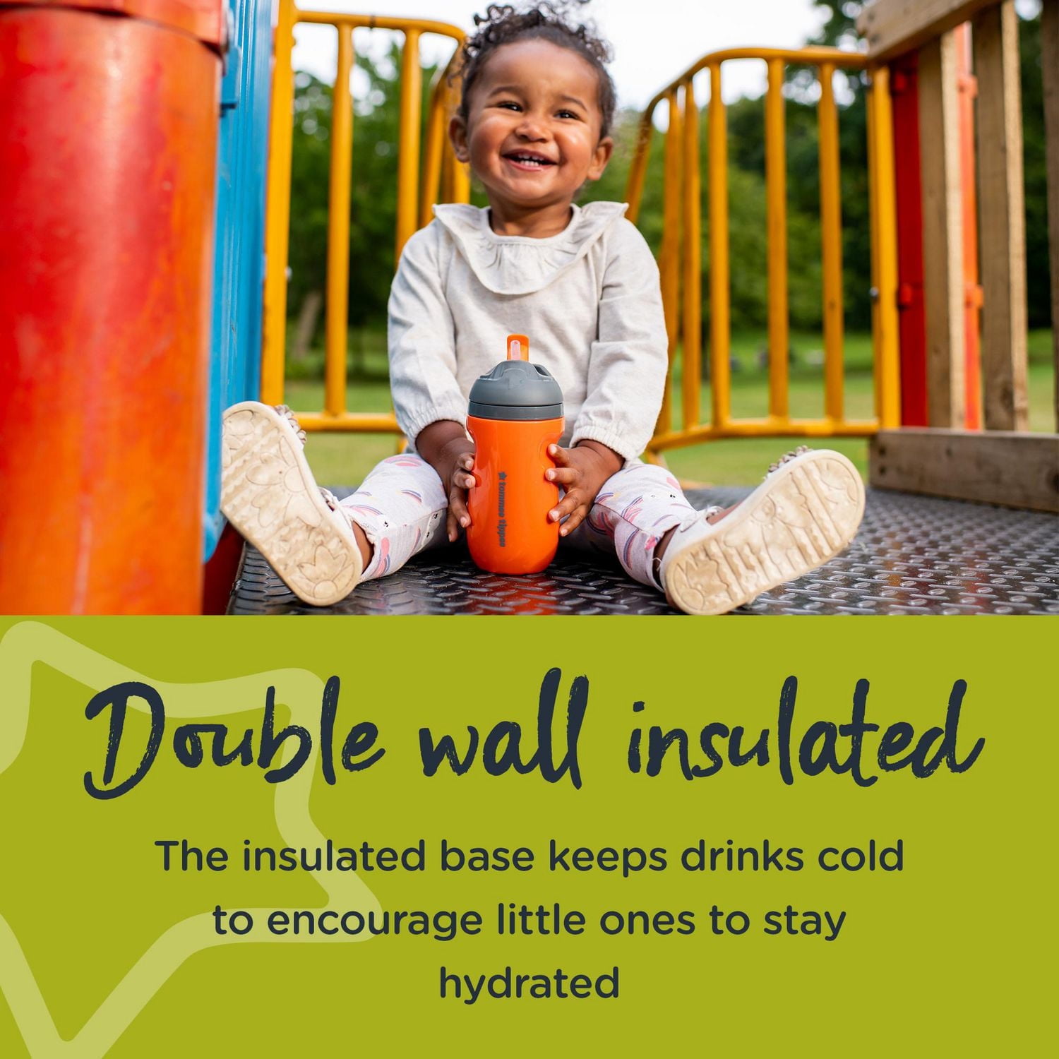 Tommee Tippee Insulated Non-Spill Straw Cup, 12m+ Toddler Training Drinking Bottle, 100% Leak Proof, Pack of 2, Orange and Blue