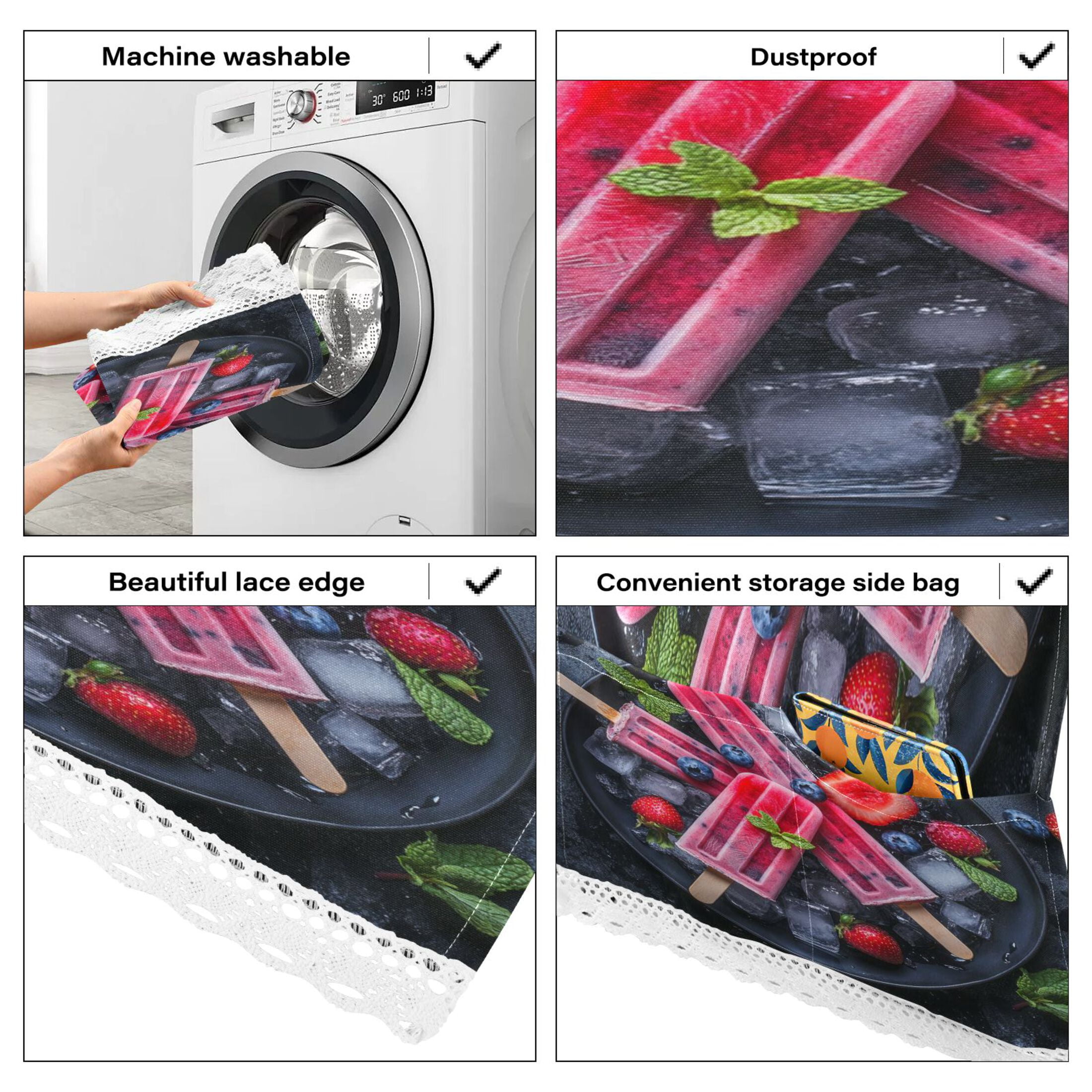 Popsicles Fruit BowlWasher and Dryer Covers Dust-Proof and Oil Resistant Fridge Cover with 4 Storage Pockets Washing Machine Top Cover for Laundry Kitchen Home 51.2 x 22 In