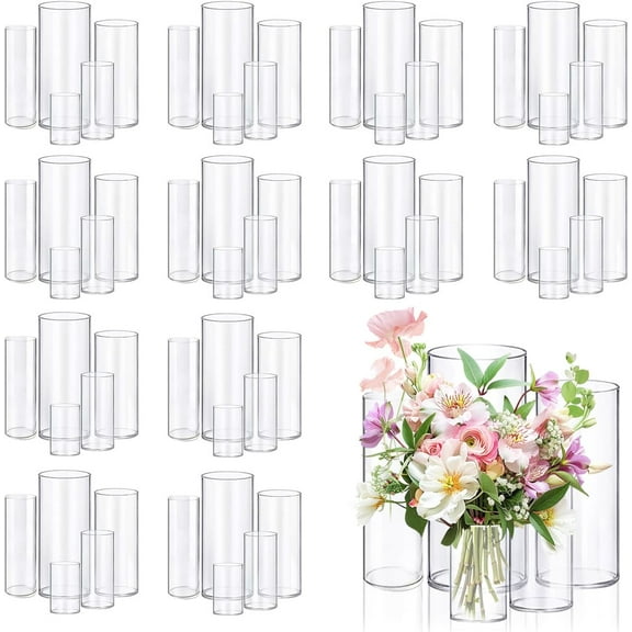 60pcs Glass Vase Cylinder Vases for Centerpieces Small Flower Glass Vases Home Decor Centerpiece Table Clear Flower Vase Decorations for Wedding&Holiday 4,6,7.5,8,10 Inch Tall