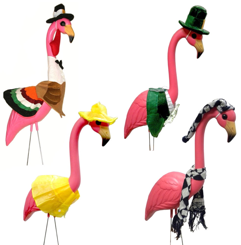 Pink Flamingo With 4 Seasonal Outfits, Large