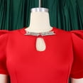 thumbnail image 5 of AURA Plus Size Midi Bodycon Dress Round Neck Ruffle Sleeve Rhinestone Hollow High Waist Elegant Party Dress, 5 of 8