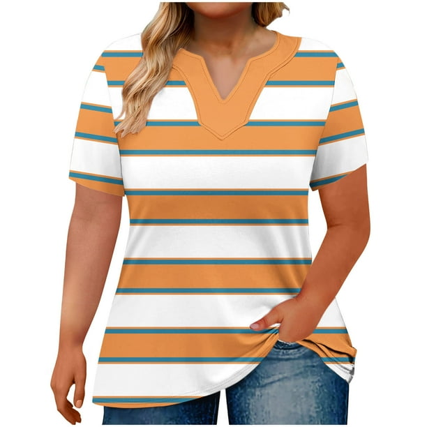 Mujeres Tops Casual V-Cuello Impreso Oversized Mangas Cortas Camiseta Top, Poliéster Verano Primavera