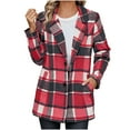 thumbnail image 2 of SwiftWear Women's Plaid Tweed Blazer Jacket Trendy Button Front Tartan Trench Coat Casual Oversized Shacket​​, Hot Pink, 2 of 7