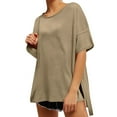 thumbnail image 2 of Ltctricy Women's Oversized T Shirts Short Sleeve Crew Neck High Low Hem Solid Color Soft Casual Tee Tops Summer Tunic Blouses, 2 of 7