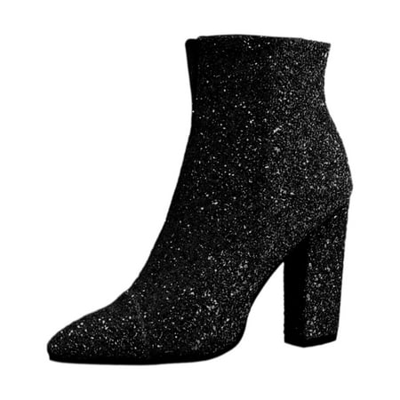 

Winter Women s Shoes Winter Chelsea Ankle Boots for Women Ladies Round Toe Sequins Fine Glitter Casual Heel Low Ankle Boots Short Boots Snow Boots(Size:7.5)