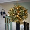 thumbnail image 2 of National Tree Company Pre-Lit Artificial Christmas Kissing Ball, Green, Glittery Bristle Pine, Decorated with Pine Cones, Frosted Branches, Christmas Collection, 12 Inches, 2 of 5