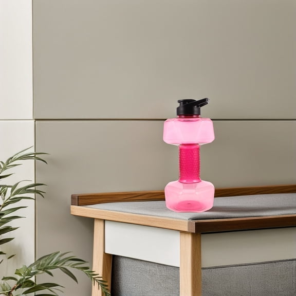ETEREAUTY Fitness Water Bottle Dumbbell Shape Pink Leakproof Large Capacity Portable Bottle for Home Training