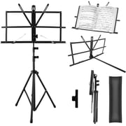cyrico Folding Sheet Music Stand, 2 in 1 Dual-Use Adjustable Portable Music Book Stand for Sheet Music with Carrying Bag and Sheet Clip, Metal Music Stand for Guitar, Violin, Ukulele Players (Black)