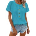 thumbnail image 2 of Xuyuer Womens Batwing Sleeve Tshirts Crew Neck Short Sleeve Buttons Tops Tee Basic Summer Blouse Loose Fit, 2 of 7