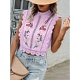 thumbnail image 4 of Women'S Floral Embroidery Lace Trim Blouse Mock Neck Sleeveless Holiday Crop Tops Magenta XXL, 4 of 7