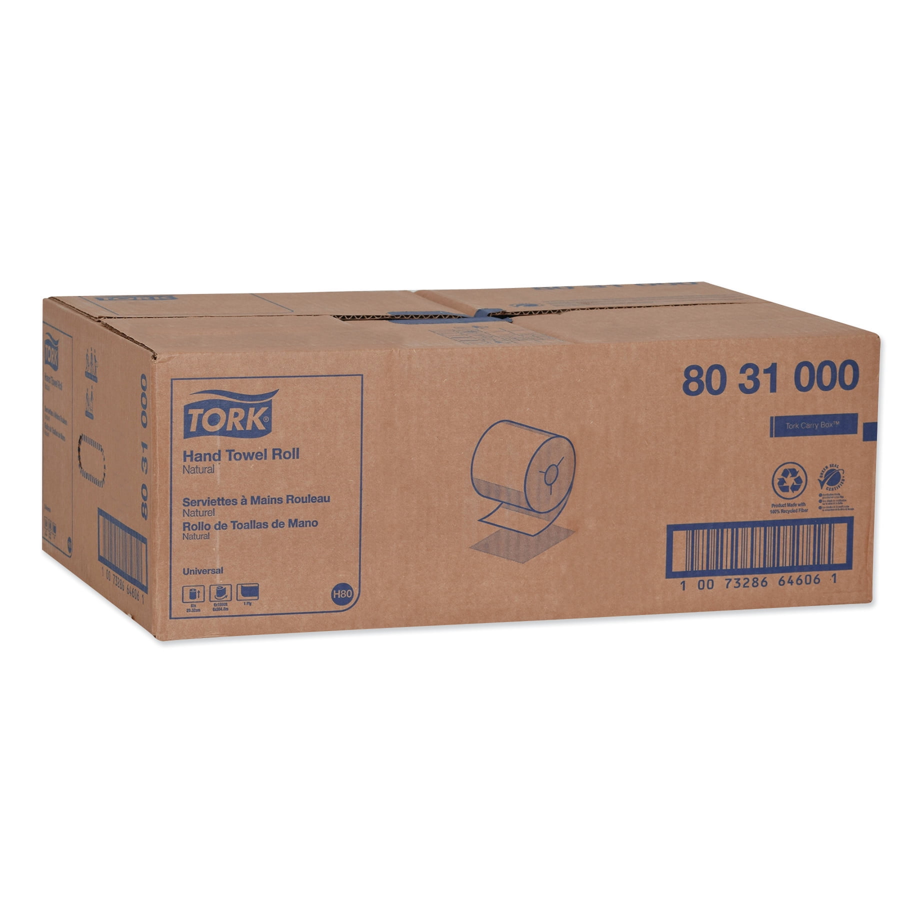Tork Universal Hand Towel Roll, Notched, 8" x 1000 ft, Natural, 6 Rolls/Carton