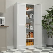 Polup 71 Tall Modern Metal Storage Cabinet with Doors and 4 Shelves,White Tall Steel Pantry Cupboard for Kitchen Garage and Home