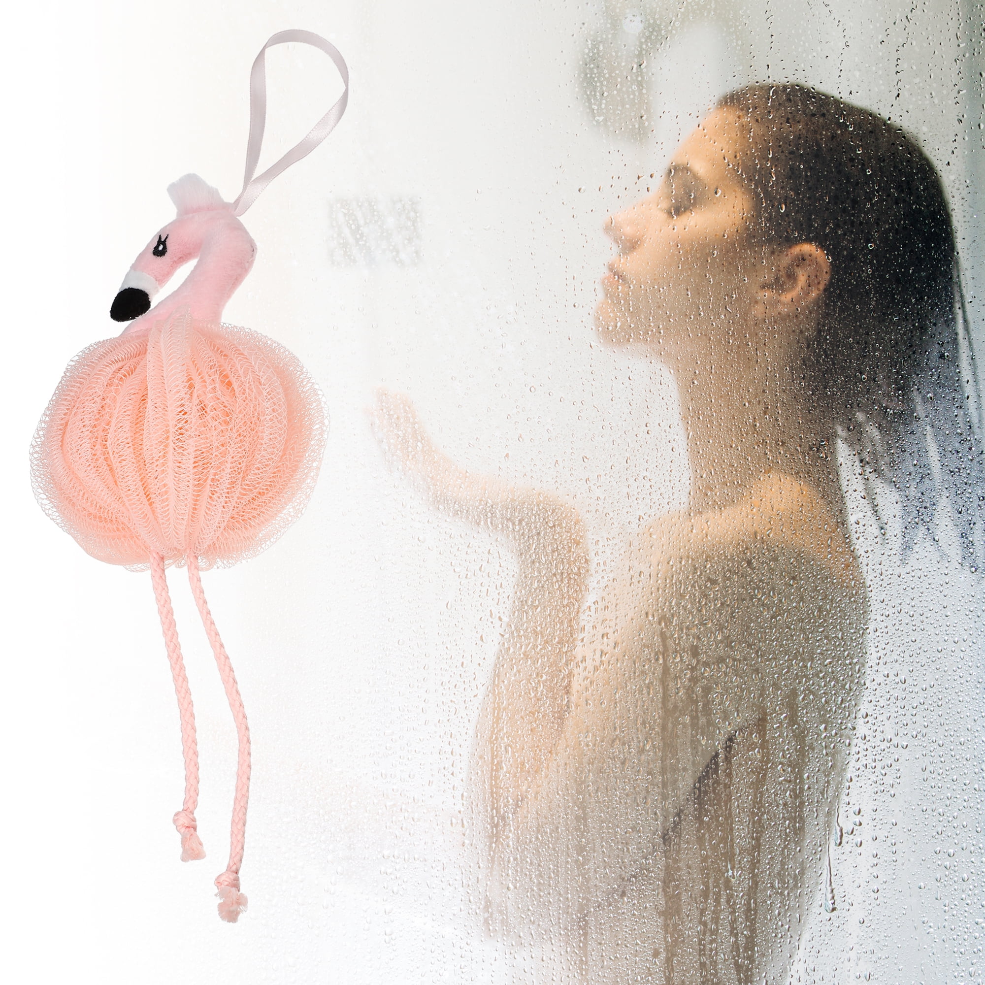 Unique Bargains 1 Pc Cartoon Bath Shower Loofah Sponge Body Puffs 6.30"x4.53" Pink