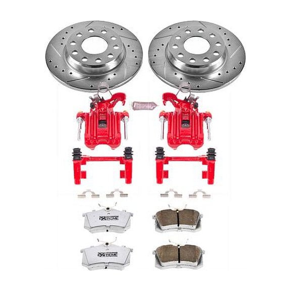 PowerStop Rear Z26 Street Warrior Brake Pad and Rotor Kit with Red Powder Coated Calipers Fits: AUDI Select Models KC3109-26