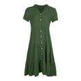 thumbnail image 4 of Ruyang Women's Casual V Neck Button Down Cotton Linen Dress Short Sleeve Midi Length Loose Summer Dresses with Pockets, 4 of 6