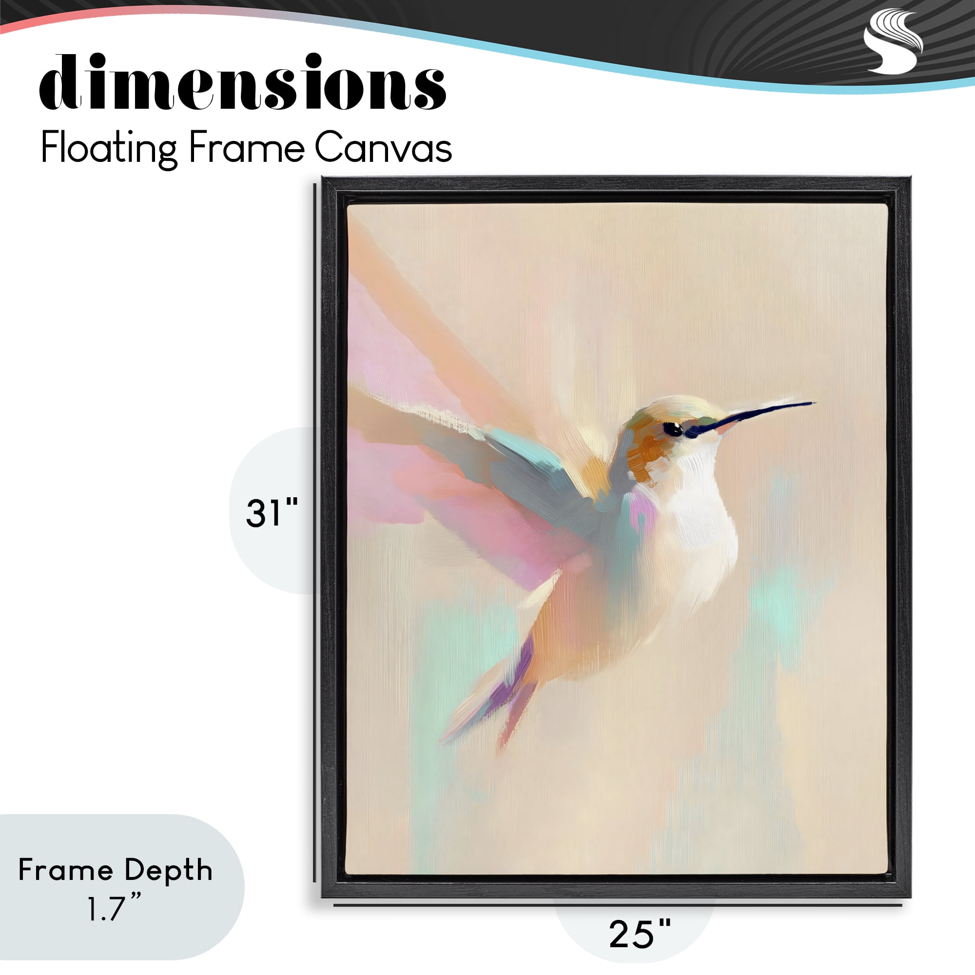 Stupell Industries Pastel Hummingbird in Flight Black Framed Floater Canvas Wall Art, design by The Prints Vibe