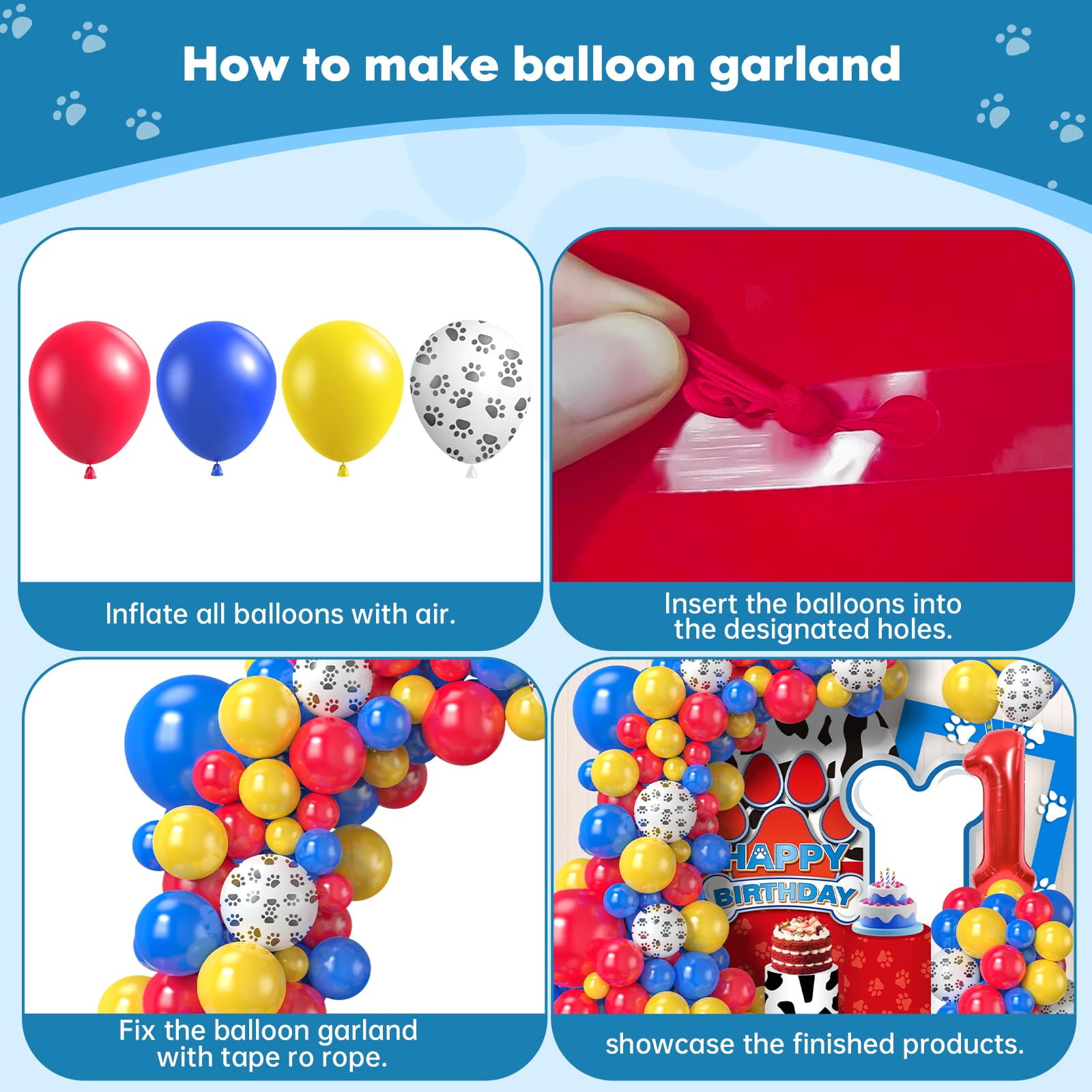 Dog Paw Balloon Arch Garland Kit, KKS1&nbsp;Cartoon Dog Paw Theme 4th Birthday Balloon Decorations for Boys Girls Puppy Themed Birthday Baby Shower Party Decorations