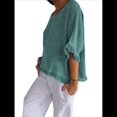 thumbnail image 2 of Blusa de Algodón y con Cuello Redondo, Dobladillo con Volantes y Corta, Color Liso, para Mujer. Verde L, 2 of 7