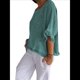 thumbnail image 2 of Blusa de Algodón y con Cuello Redondo, Dobladillo con Volantes y Corta, Color Liso, para Mujer. Verde L, 2 of 7